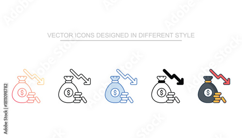 Recession Impact line icon set vector stock with white background