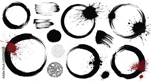 Mega bundle of different ink brush strokes:rectangle,square and round freehand drawings.Ink splatters,grungy painted lines,artistic design elements