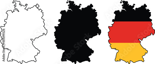 Germany map collection with outline, silhouette, and flag colors