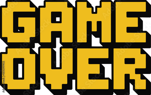 Game over pixelated retro video game screen text graphic isolated