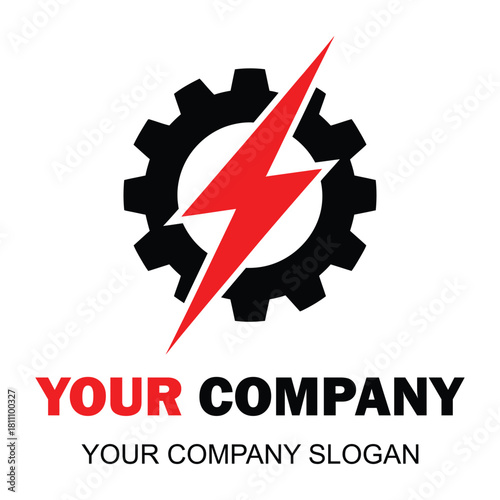 Free Download Gear and red lightning bolt logo representing power and industry - GFXLoad