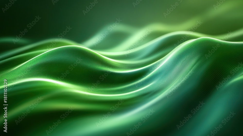 Obraz premium Dynamic Abstract Green Waves with Luminous Textured Surface Design