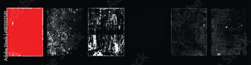Grunge textures with distressed surfaces for branding, packaging, print posters, and digital design backgrounds. Simply place textures over any object to create grungy effect. Vector illustration.