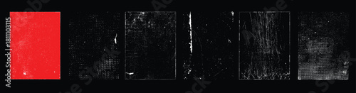 Grunge textures with distressed surfaces for branding, packaging, print posters, and digital design backgrounds. Simply place textures over any object to create grungy effect. Vector illustration.