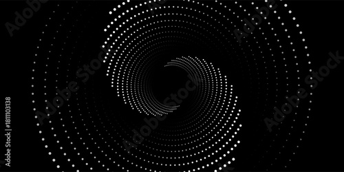 Swirling radial background. Black and white Halftone dotted background Pop art overlay texture. Hand drawn NOT AI