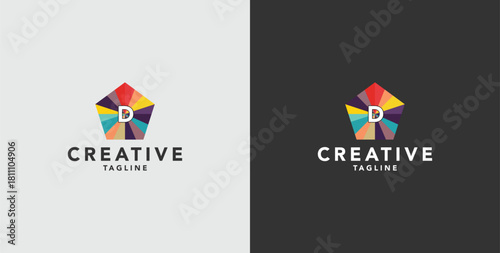 Digital colorful abstract icons, elements and symbols with initial D logo, template