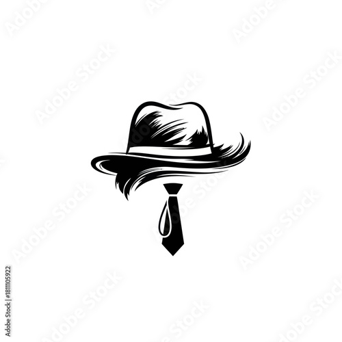 Stylized Silhouette of a Fedora Hat and Necktie.