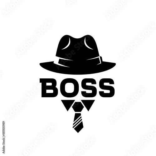 Stylish Boss Hat and Tie Silhouette Design.