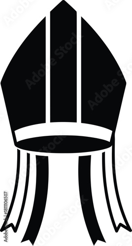 Miter, liturgical headdress worn by Roman Catholic bishops, cardinals, archbishops, popes, and some Anglican and Lutheran bishops Vector illustration icon, silhouette. Catholic bishop hat.