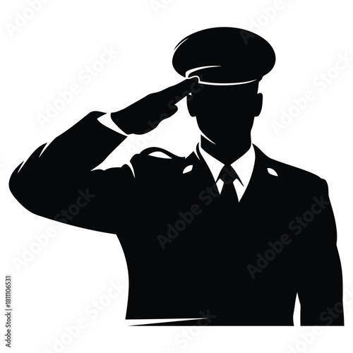 Powerful silhouette of a military officer saluting with respect and honor, perfect for memorial day tributes and patriotic campaigns