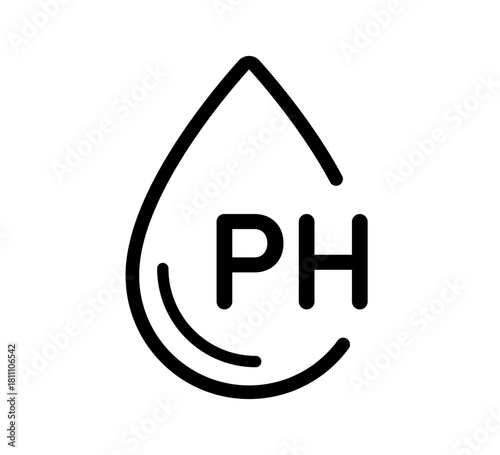 PH balance icon. Neutral water level. Water PH measure. Neutral balance skin. Drop line icon. Healthcare design web symbol. Vector illustration isolated on white background.