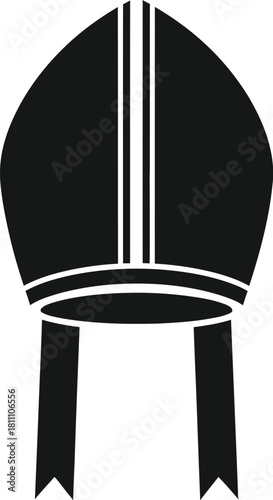 Miter, liturgical headdress worn by Roman Catholic bishops, cardinals, archbishops, popes, and some Anglican and Lutheran bishops Vector illustration icon, silhouette. Catholic bishop hat.
