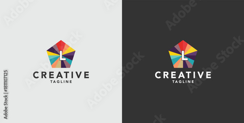 Digital colorful abstract icons, elements and symbols with initial L logo, template