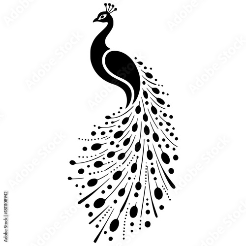 Minimalist elegant peacock illustration black and white vector design for print decoration and tattoo inspiration ideas vector