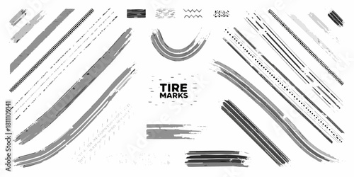 Vector illustration of tire marks and brush strokes in grayscale