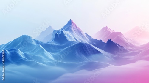Ethereal Gradient Mountain Landscape with Soft Blue and Pink Hues