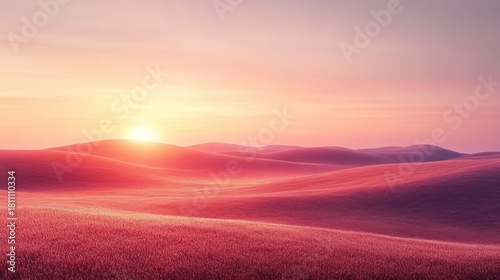 Vibrant Pink and Purple Fields at Sunrise with Rolling Hills