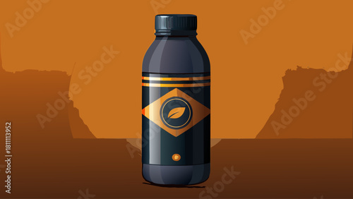 Sleek modern coffee bottle design with matte black finish and minimal label, photorealistic product mockup