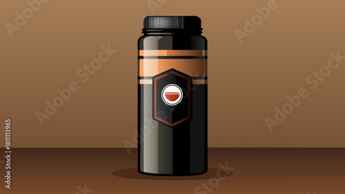 Sleek modern coffee bottle design with matte black finish and minimal label, photorealistic product mockup