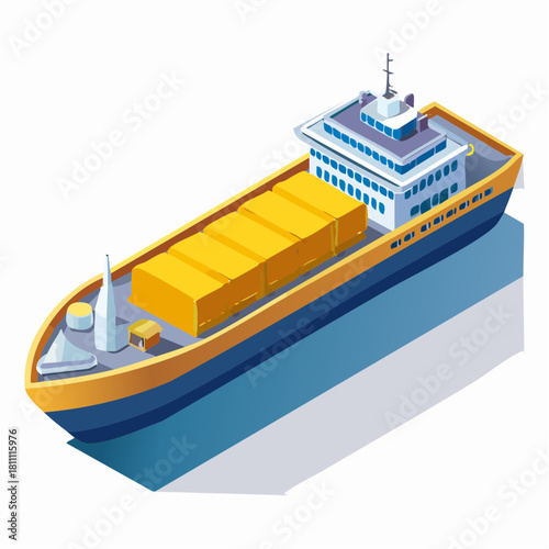 Vector illustration of cargo ship with yellow containers in isometric view
