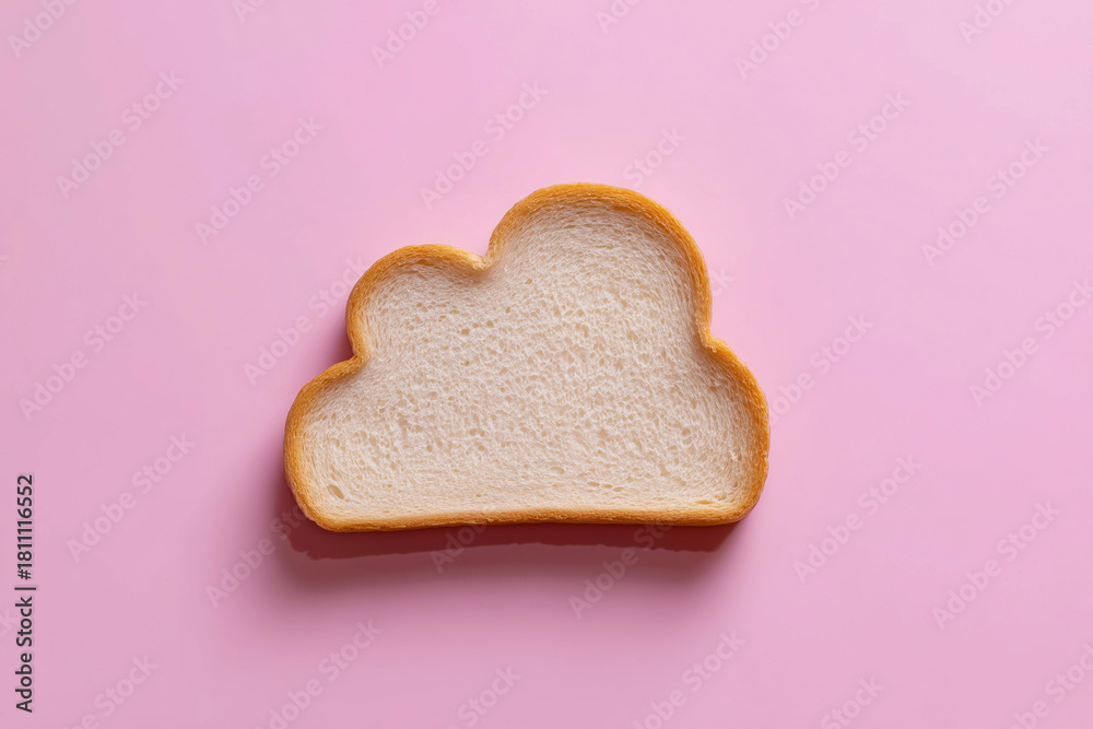 Obraz premium Pastel Background with Bread Slice Shaped Like a Cloud Concept