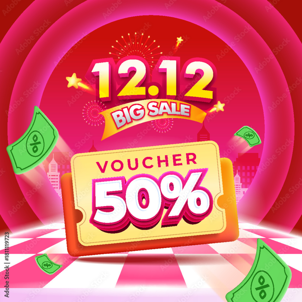 Fototapeta premium Year-End 12.12 Super Sale Background with Discount Elements