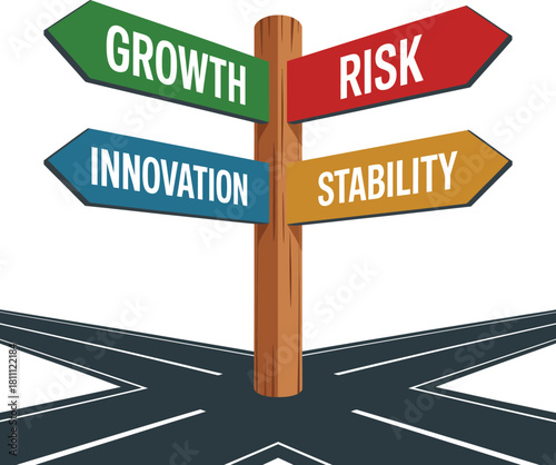 Business strategy choices signpost with growth