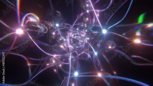 Abstract Quantum Entangled Light Filaments, Glowing Energy Vortices and Subatomic Particles Dark Background Loop