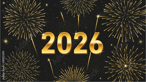 Golden 2026 New Year Celebration with Fireworks and Festive Design