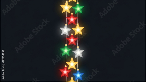 Festive String of Colorful Stars Against a Dark Background Holiday Decoration