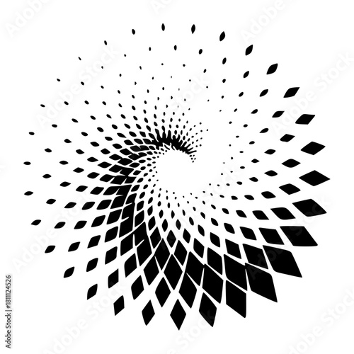 Minimalist abstract black and white spiral design vector illustration swirl graphic element optical illusion art pattern image vector