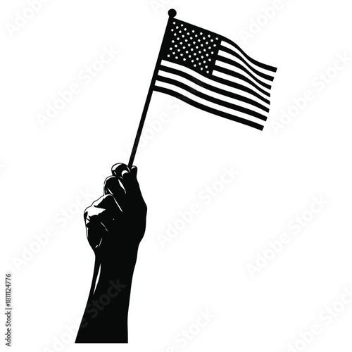 Powerful silhouette of hand holding American flag evokes patriotism, freedom, and national pride for Independence Day celebrations and civic engagement