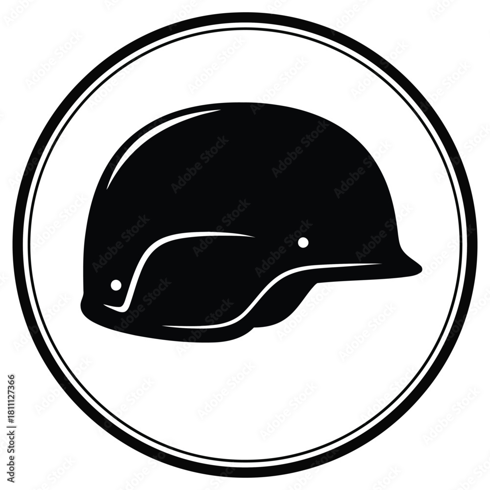 Fototapeta premium Powerful monochrome icon of military helmet, symbolizing protection and defense with a bold, simple design perfect for security or armed forces visuals