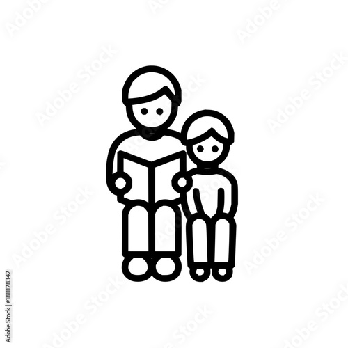 Illustration of reading dad and child parent reading together family time story time book vector icon graphic 100