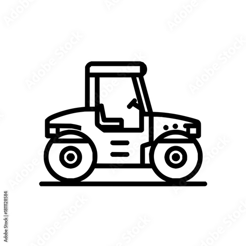 Road roller construction machinery equipment vehicle heavy compactor asphalt paving industry line drawing 100 char