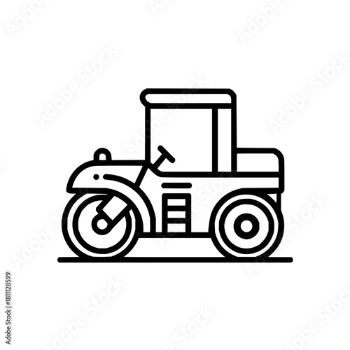 Road roller construction vehicle machinery equipment transport engineering industry asphalt compactor icon vector