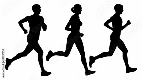 Dynamic silhouettes of runners in motion, perfect for fitness campaigns, marathon promotions, and healthy lifestyle ads, conveying energy and determination