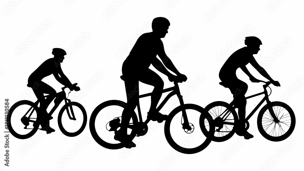 Obraz premium Dynamic cyclists in silhouette on an adventure trail, perfect for fitness campaigns, outdoor lifestyle brands, or promoting healthy active living initiatives