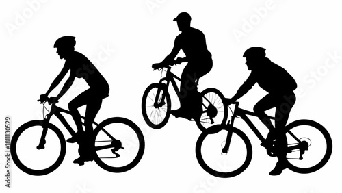 Dynamic cyclist silhouettes riding bikes, perfect for fitness campaigns and outdoor adventure promotions, showing freedom and healthy living through cycling sport