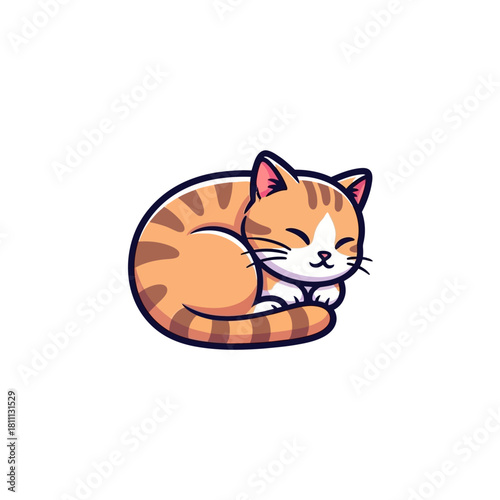 Cute vector illustration of a tranquil sleeping ginger tabby cat, curled up in a peaceful pose, ideal for children's designs, pet projects, or charming animal graphics, showcasing comfort