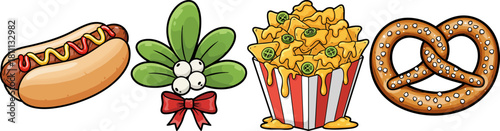 Assorted Party Snacks and Holiday Mistletoe Festive Food Collection
