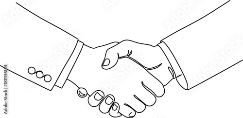 Handshake Line Art Vector,Business Handshake Outline Drawing,Handshake Continuous Line Illustration.