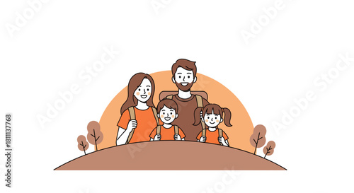 Joyful family with backpacks ready for adventure, embracing outdoor exploration and creating lasting memories together