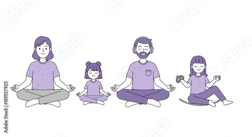 Serene family finds inner peace through mindful meditation together, fostering calm and connection in a modern lifestyle.