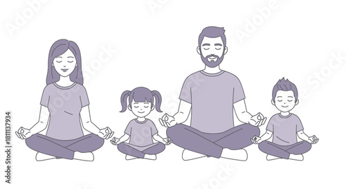Serene family finds inner peace together meditating in a harmonious lotus pose promoting wellness and mindfulness for all ages