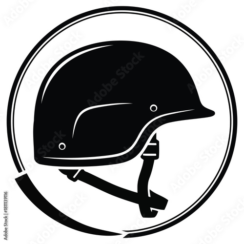 Protective black helmet logo design offering safety assurance for construction, sports, and security, symbolizing protection and reliability in any situation