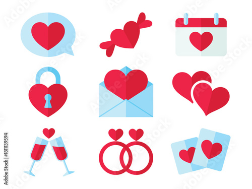 Collection of valentine s day icons with hearts and love symbols