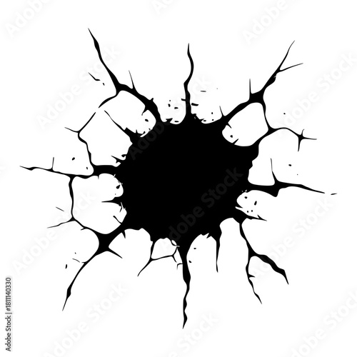 Minimalist black hole crack vector illustration for graphic design element and abstract background with broken wall effect vector