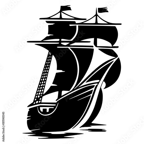 Minimalist vintage sailing ship vector illustration, old-fashioned tall ship silhouette for nautical designs and prints vector