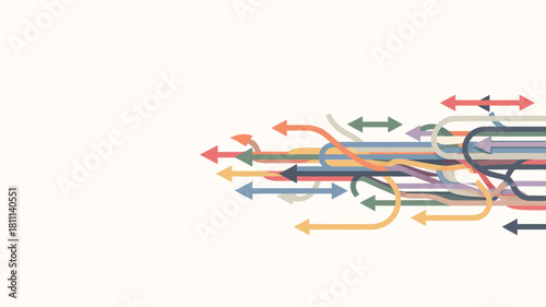 Abstract colorful arrows pointing in different directions on a light background